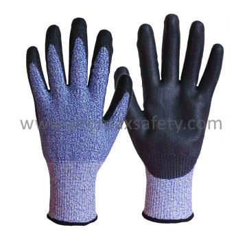 13G Hppe Knitted Cut Resistant Gloves with Black PU Coating on Palm